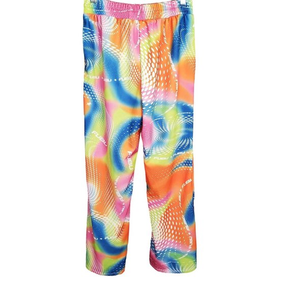 FUBU X Forever 21 Size M Pants Pull-On Wide Leg Rainbow Swirl Logo StreetWear - Picture 3 of 11